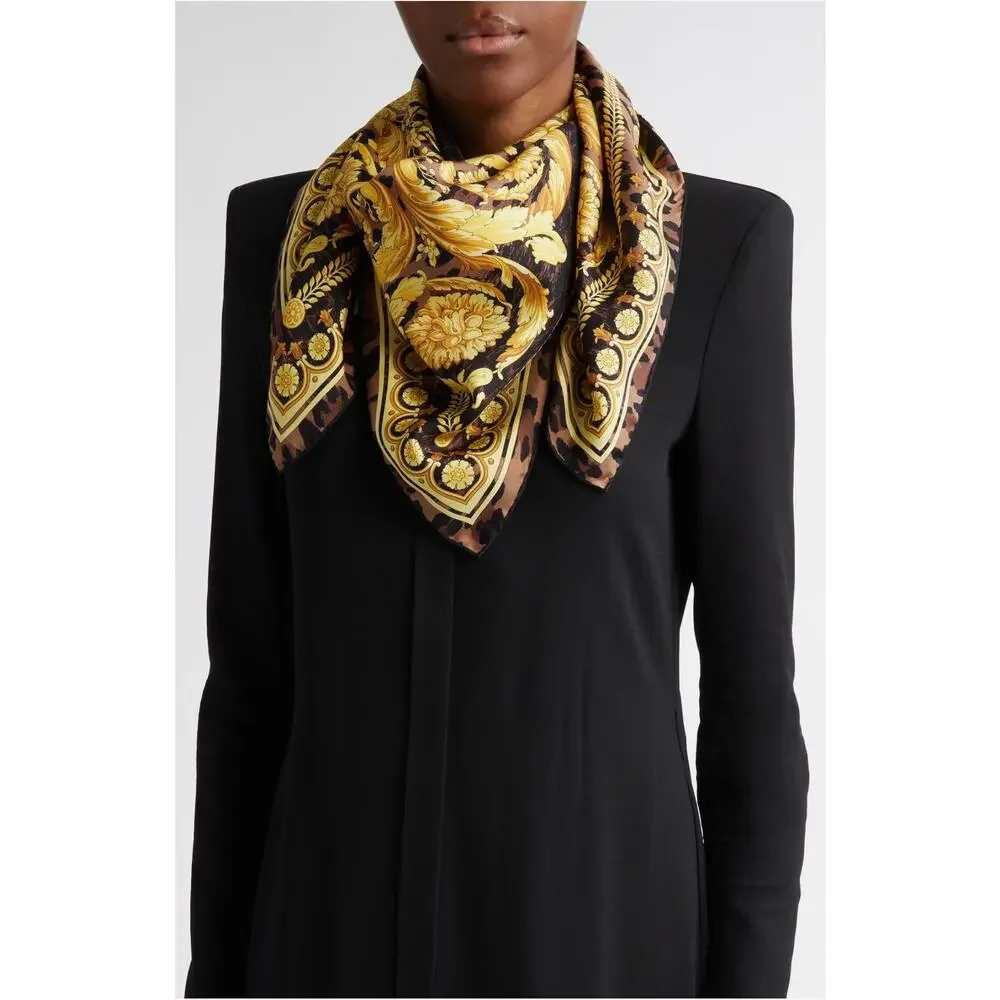 Versace Leopard Print Silk Scarf